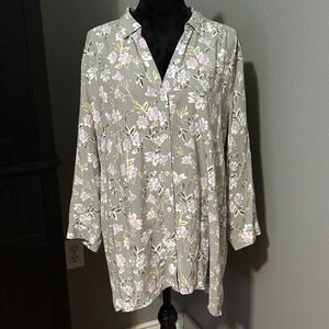 J. Jill Tunic XL Floral Button Front Blouse Rayon Cottagecore Boho Coastal